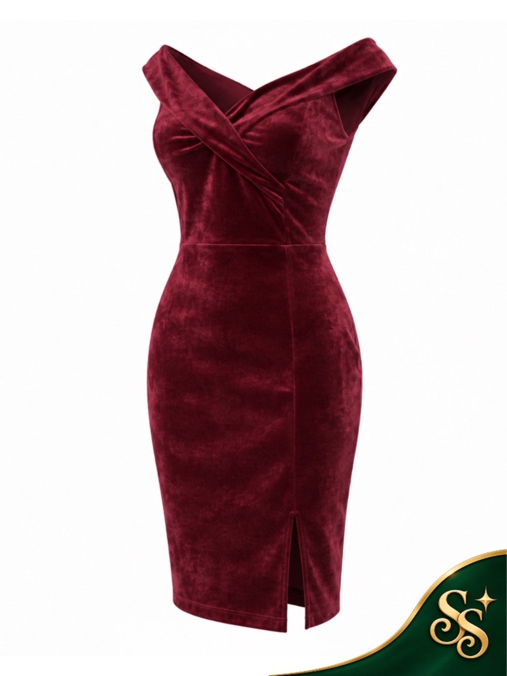 Red Velvet Dress Off Shoulder Premier Amour Size 2 Bodycon Midi Cocktail